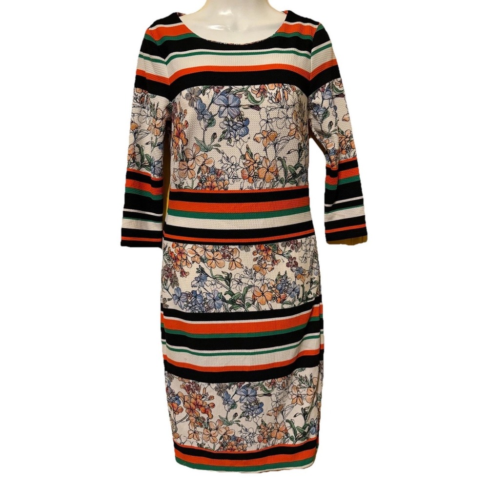 Beige by Eci Shift‎ Dress Women's SZ Small Floral Artsy Stretch Career Chic